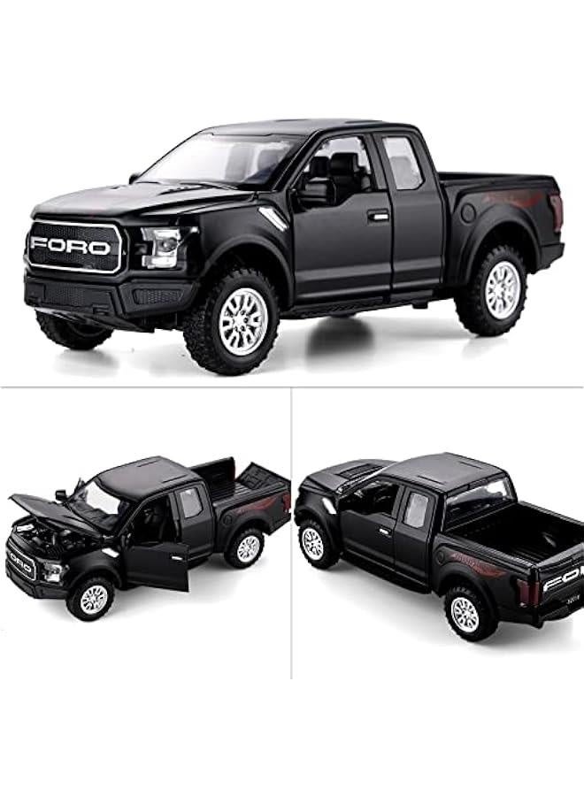 F150 Pickup Truck Toys for Boys Age 3-8 Raptor Toy Trucks for Boy Ages 4-7 Diecast Metal Model Truck with Light and Sound Pull Back Toy Cars Gifts for 3+ Year Old Kids (Black) - Image 4