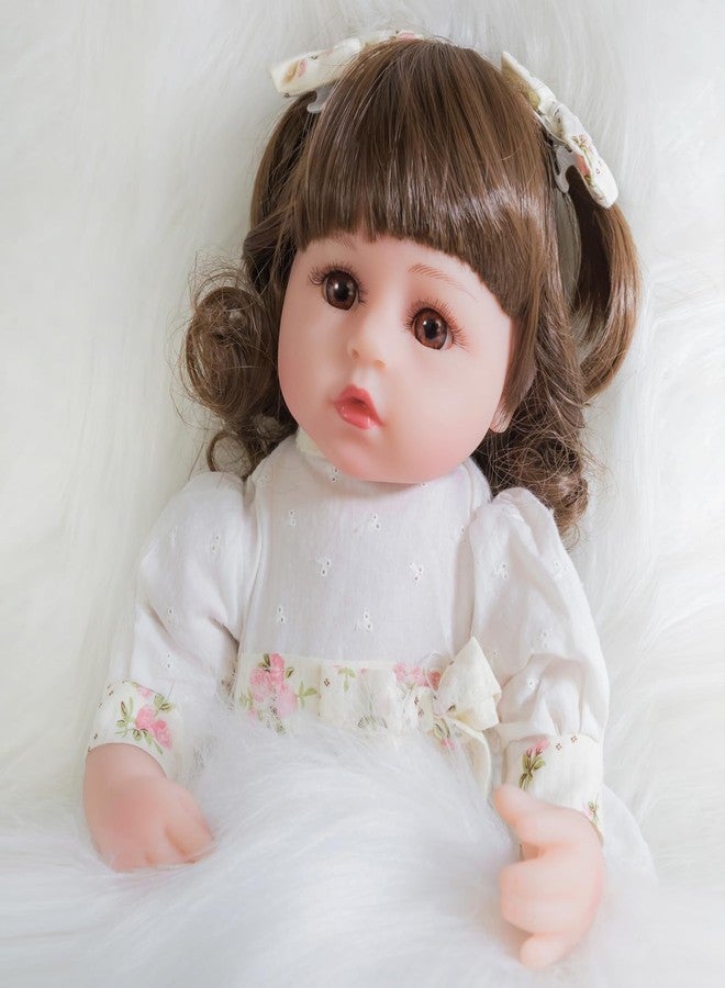 ENADOLL Reborn Baby Doll Realistic Silicone Vinyl Curly Hair Baby Girl 16 inch Weighted Soft Body Lifelike Doll Gift Set for Ages 3+(White Dress) - Image 4