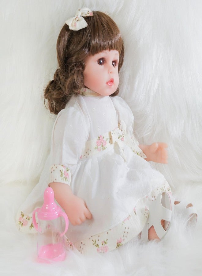 ENADOLL Reborn Baby Doll Realistic Silicone Vinyl Curly Hair Baby Girl 16 inch Weighted Soft Body Lifelike Doll Gift Set for Ages 3+(White Dress) - Image 5