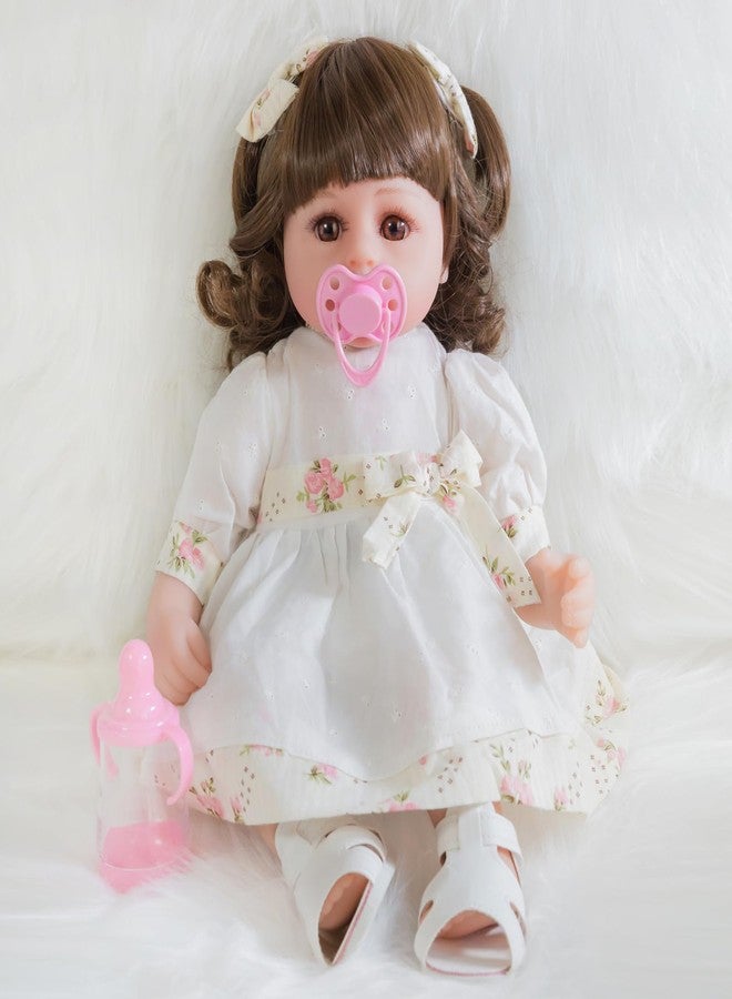 ENADOLL Reborn Baby Doll Realistic Silicone Vinyl Curly Hair Baby Girl 16 inch Weighted Soft Body Lifelike Doll Gift Set for Ages 3+(White Dress) - Image 1