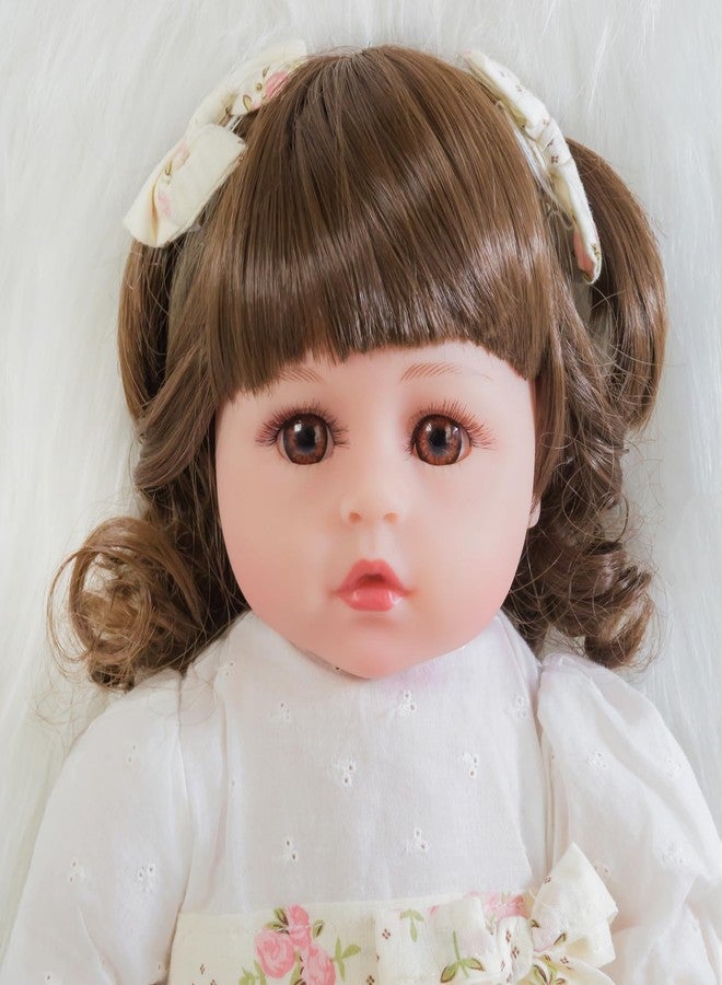 ENADOLL Reborn Baby Doll Realistic Silicone Vinyl Curly Hair Baby Girl 16 inch Weighted Soft Body Lifelike Doll Gift Set for Ages 3+(White Dress) - Image 2