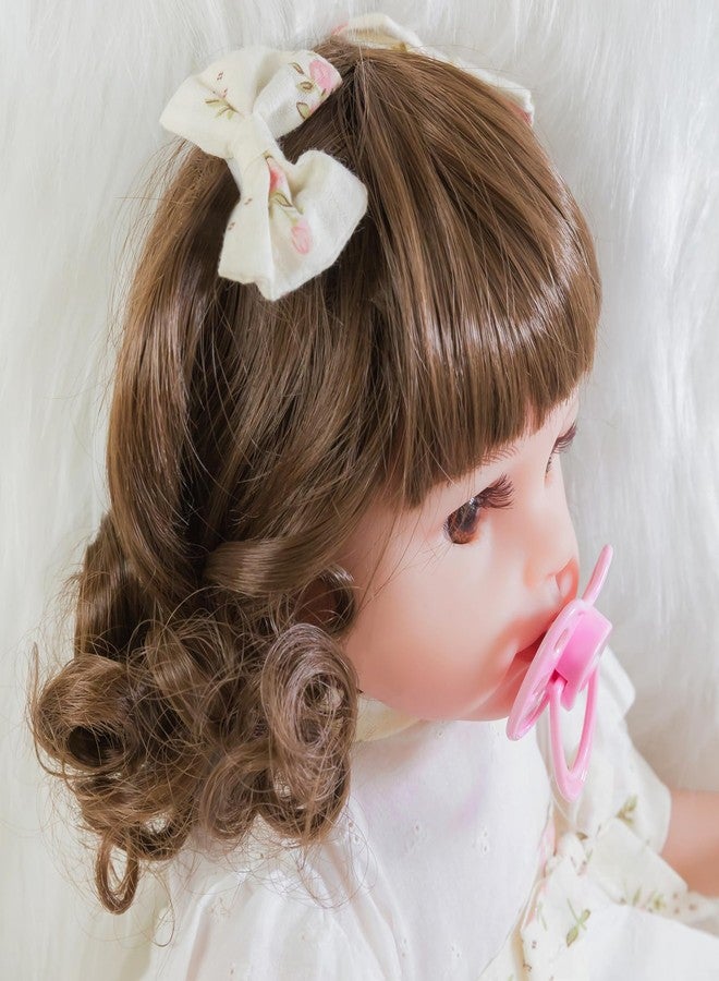 ENADOLL Reborn Baby Doll Realistic Silicone Vinyl Curly Hair Baby Girl 16 inch Weighted Soft Body Lifelike Doll Gift Set for Ages 3+(White Dress) - Image 3