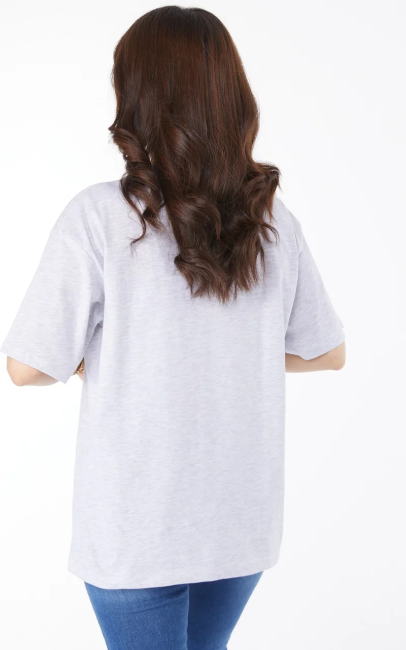 Tofisa Plain Crew Neck Women's Gray Printed T-Shirt - 25171