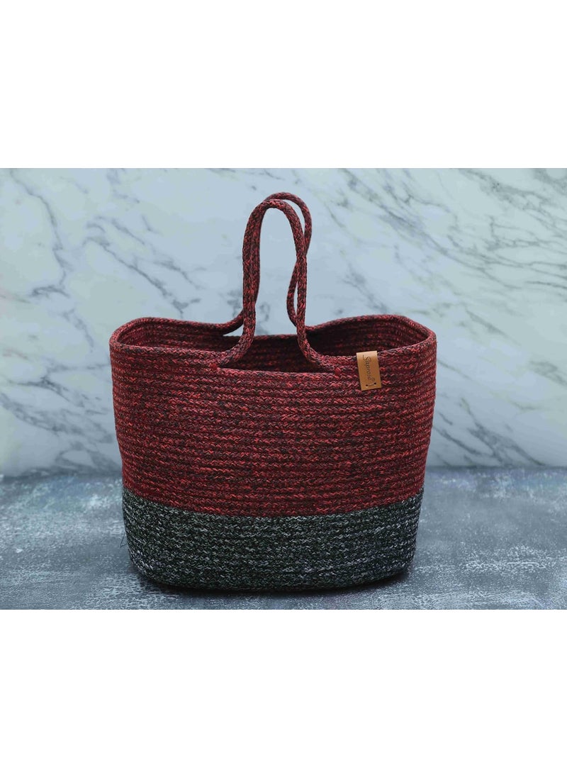 ST SAPROSE ST SAPROSE Polypropylene Rectangle Tiffin Basket Carry Bag with Lid Storage Basket Picnic Basket Lunch Bag Tiffin Basket Handbag for Lunch Box Water Bottle 28 x 19 x 28 cm RED BLACK  - Image 2