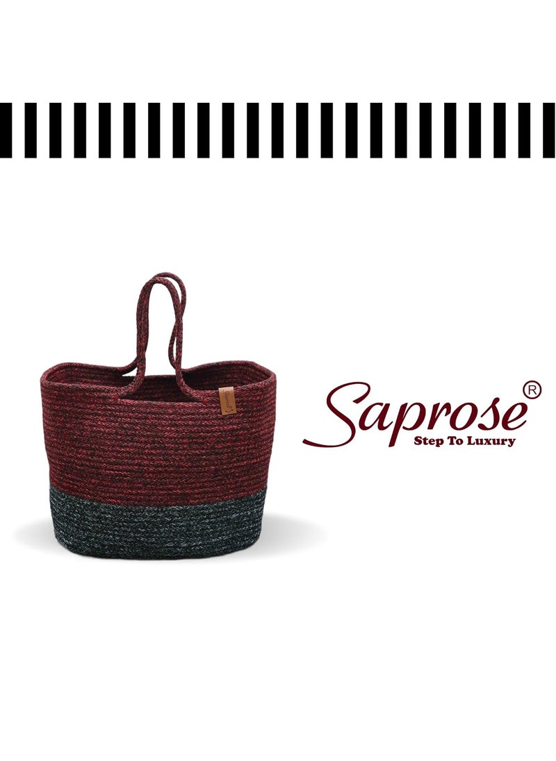 ST SAPROSE ST SAPROSE Polypropylene Rectangle Tiffin Basket Carry Bag with Lid Storage Basket Picnic Basket Lunch Bag Tiffin Basket Handbag for Lunch Box Water Bottle 28 x 19 x 28 cm RED BLACK  - Image 5