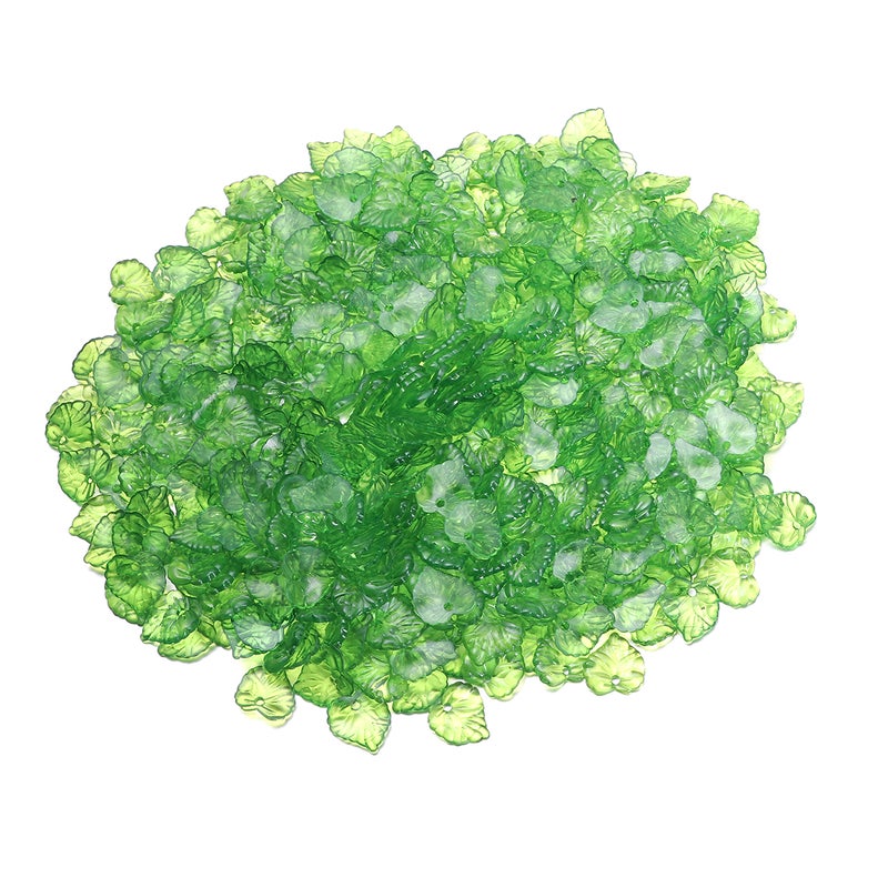 1 Pack 200 G Transparent Leaves Beads 16MM Hanging Hole Leaves Simulation Green Leaves DIY Jewelry Accessories for Bracelet Earrings Green - Image 1