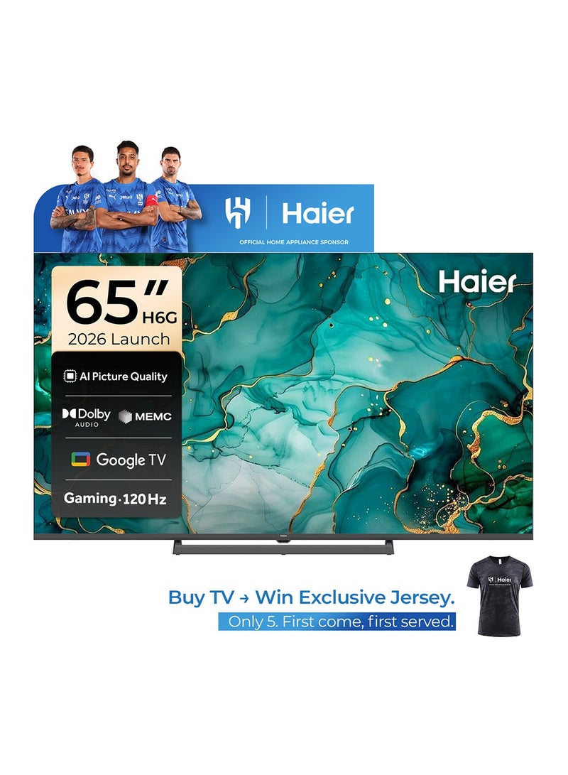 هاير 65 Inch 4K QLED Smart Google TV | Gaming@120 Hz | Dolby Vision & Atmos | MEMC/VRR/ALLM | 2+32GB RAM/ROM | Voice Control | HDR10 | Chromecast | HDMI 2.1 | Premium Bezel-Less Design - 2026 Model Year - 2 Years Warranty - 65H6GUX black - Image 1
