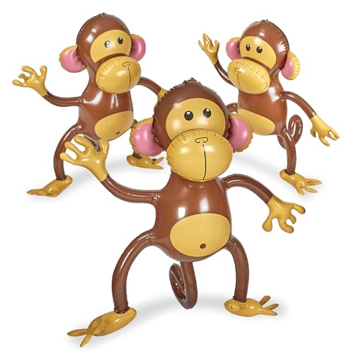 Playbees Large Inflatable Monkey 27 3 Pack Blow Up Animal Party Favors Inflatables Jungle Decor Monkeys for Baby Shower Safari Birthday Kids Toddlers Decorations Kids Animal Party Supplies - Image 1