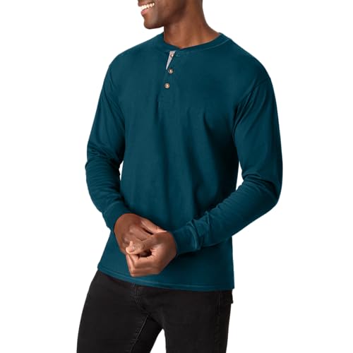 Hanes Mens Beefy Long Sleeve ThreeButton Henley - Image 1