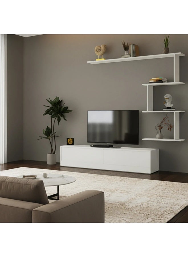 Stylish Home Small white TV table - 160 cm - ahenk 30x160x34 cm - Image 1