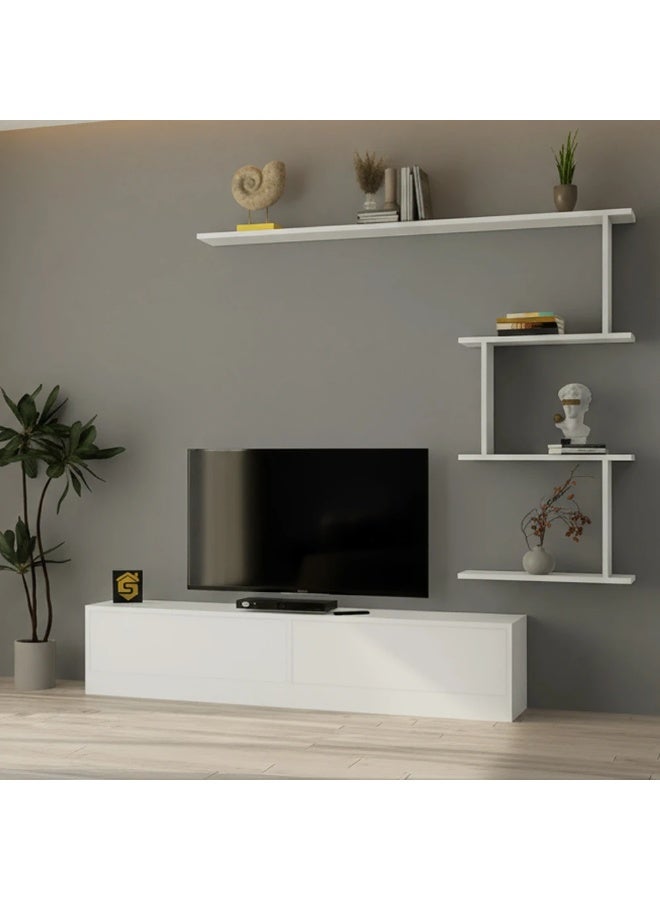 Stylish Home Small white TV table - 160 cm - ahenk 30x160x34 cm - Image 2