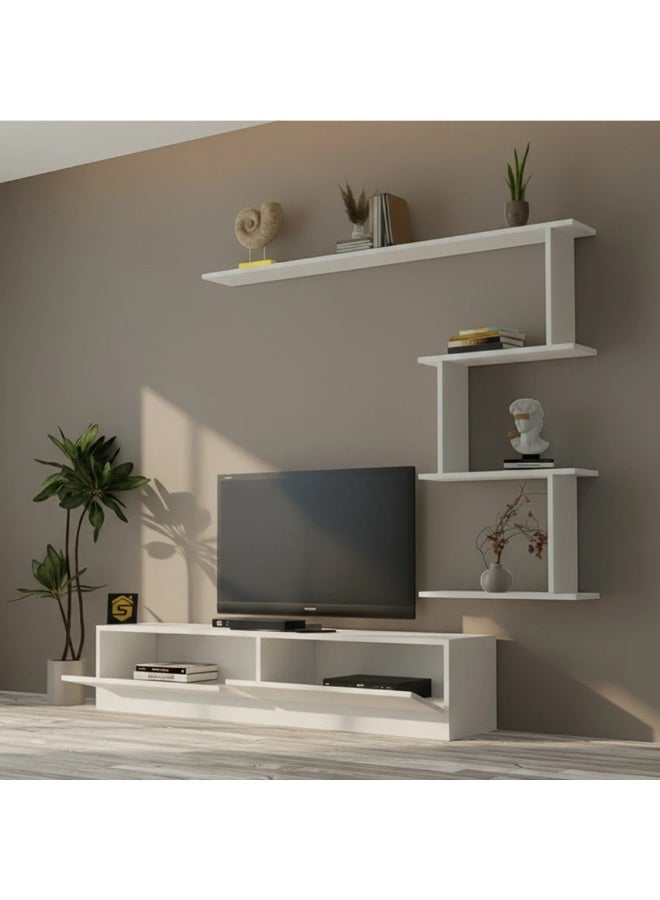 Stylish Home Small white TV table - 160 cm - ahenk 30x160x34 cm - Image 3