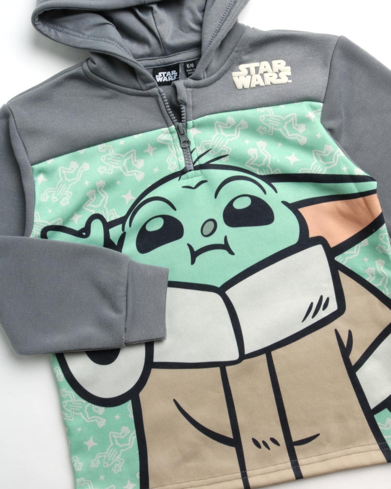 STAR WARS ستار وورز سترة هودي برباط ربع للأولاد - سويت شيرت فليس مزخرف بغطاء للرأس للأطفال والصبية الصغار (الأحجام: 2T-6)، الحجم 3T، أخضر غروغو - Image 4
