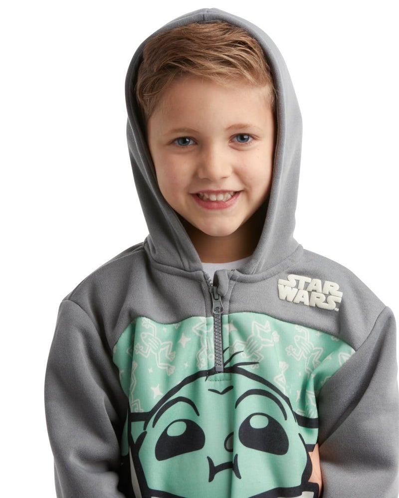 STAR WARS ستار وورز سترة هودي برباط ربع للأولاد - سويت شيرت فليس مزخرف بغطاء للرأس للأطفال والصبية الصغار (الأحجام: 2T-6)، الحجم 3T، أخضر غروغو - Image 5