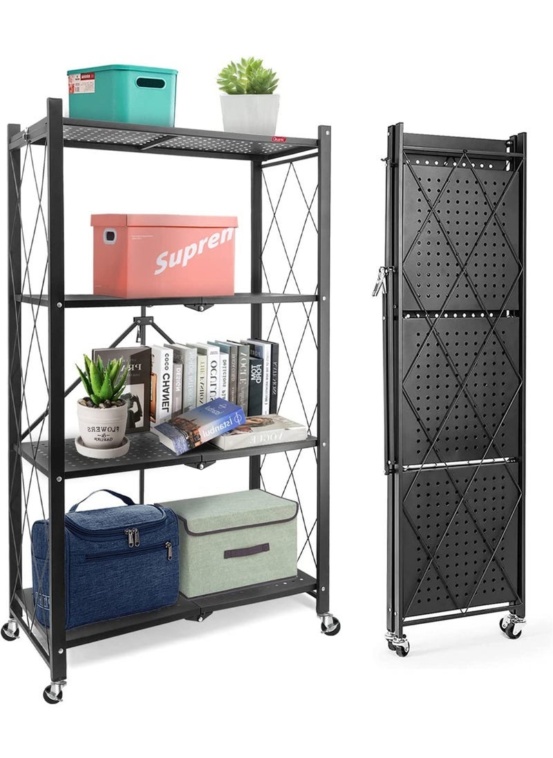 Captaintech 4-Shelf Foldable Storage Shelves with Wheels Large Capacity Shelving Unit Freestanding Metal Wire Shelf Rack No Assembly Organizer Rack for Garage Kitchen Basement Pantry Heavy Duty  - Image 1