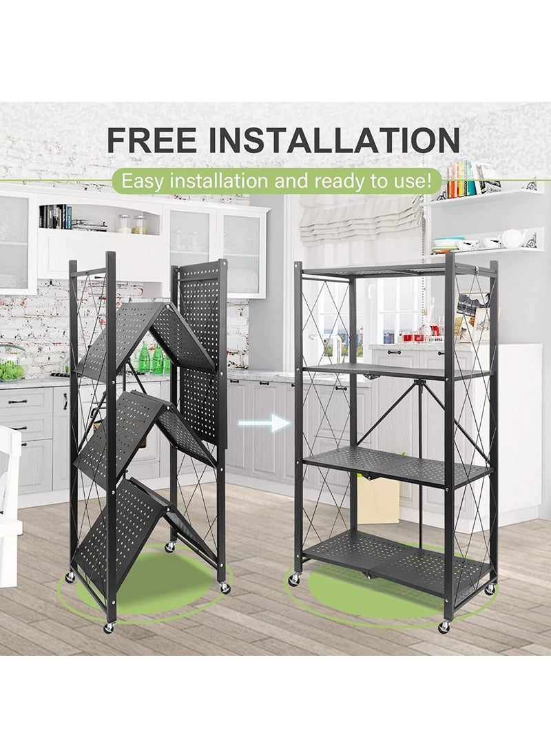 Captaintech 4-Shelf Foldable Storage Shelves with Wheels Large Capacity Shelving Unit Freestanding Metal Wire Shelf Rack No Assembly Organizer Rack for Garage Kitchen Basement Pantry Heavy Duty  - Image 2
