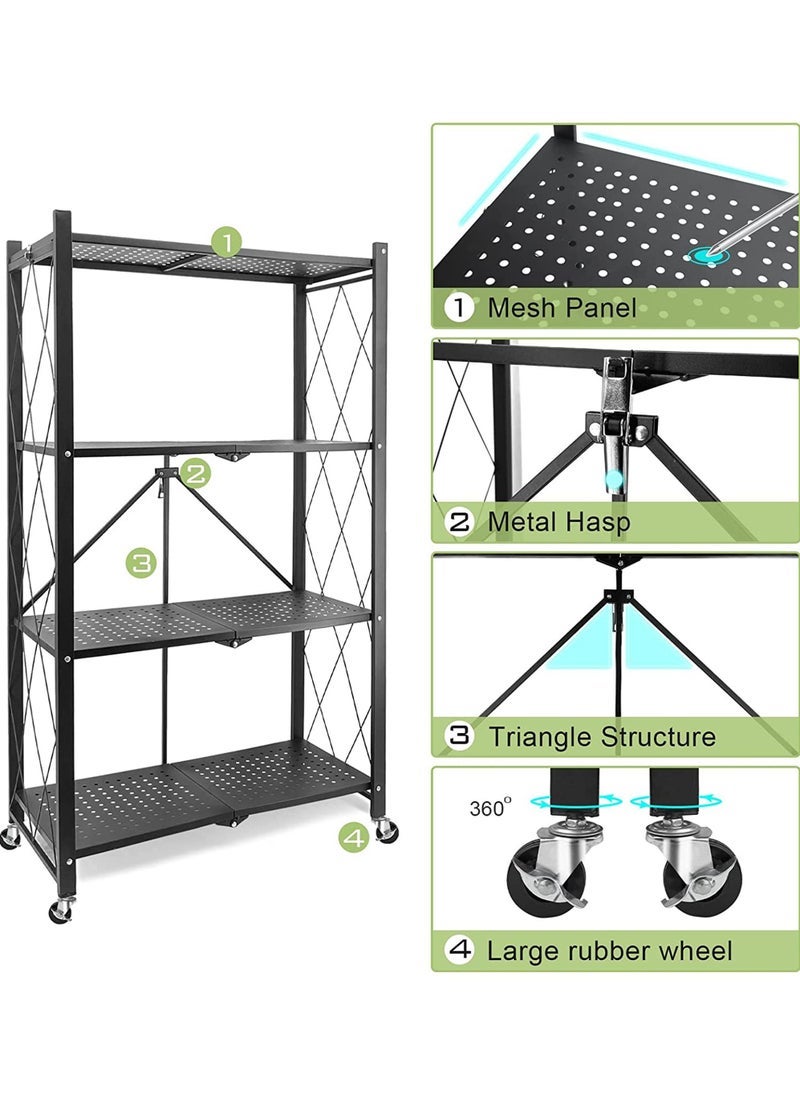 Captaintech 4-Shelf Foldable Storage Shelves with Wheels Large Capacity Shelving Unit Freestanding Metal Wire Shelf Rack No Assembly Organizer Rack for Garage Kitchen Basement Pantry Heavy Duty  - Image 4
