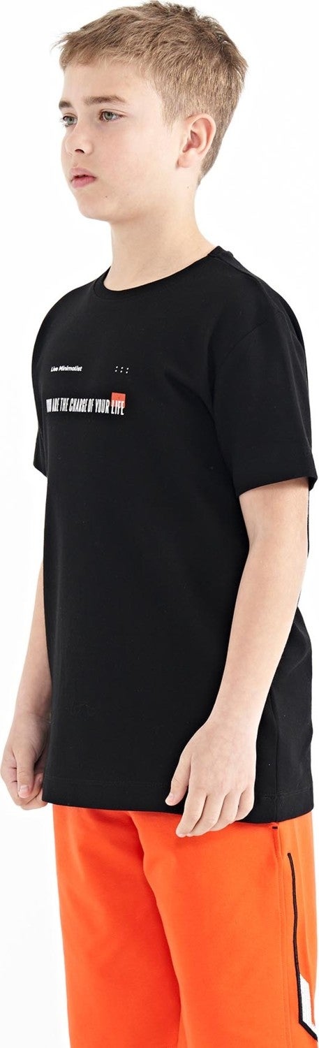 Tommy Life Black Printed Detailed O Neck Standard Pattern Men's T-Shirt - 11117 - Image 5