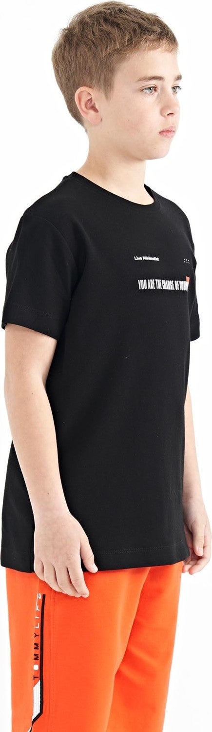 Tommy Life Black Printed Detailed O Neck Standard Pattern Men's T-Shirt - 11117 - Image 4