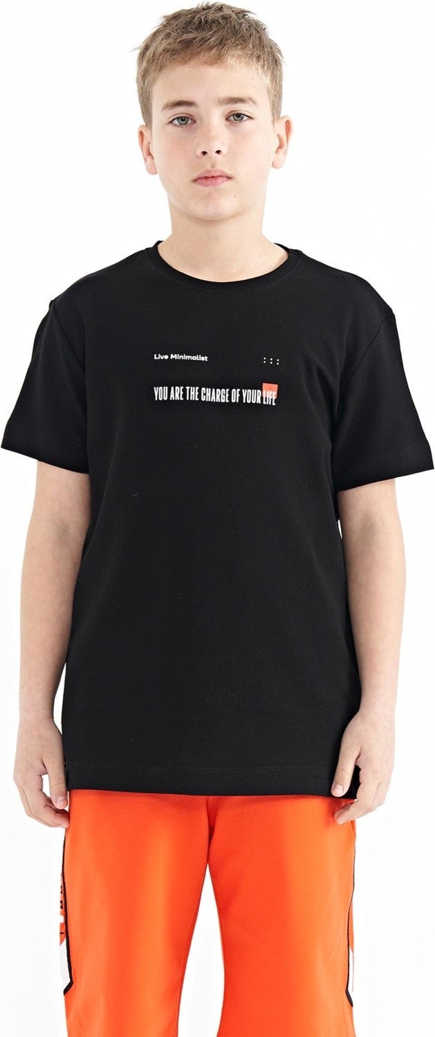 Tommy Life Black Printed Detailed O Neck Standard Pattern Men's T-Shirt - 11117 - Image 1