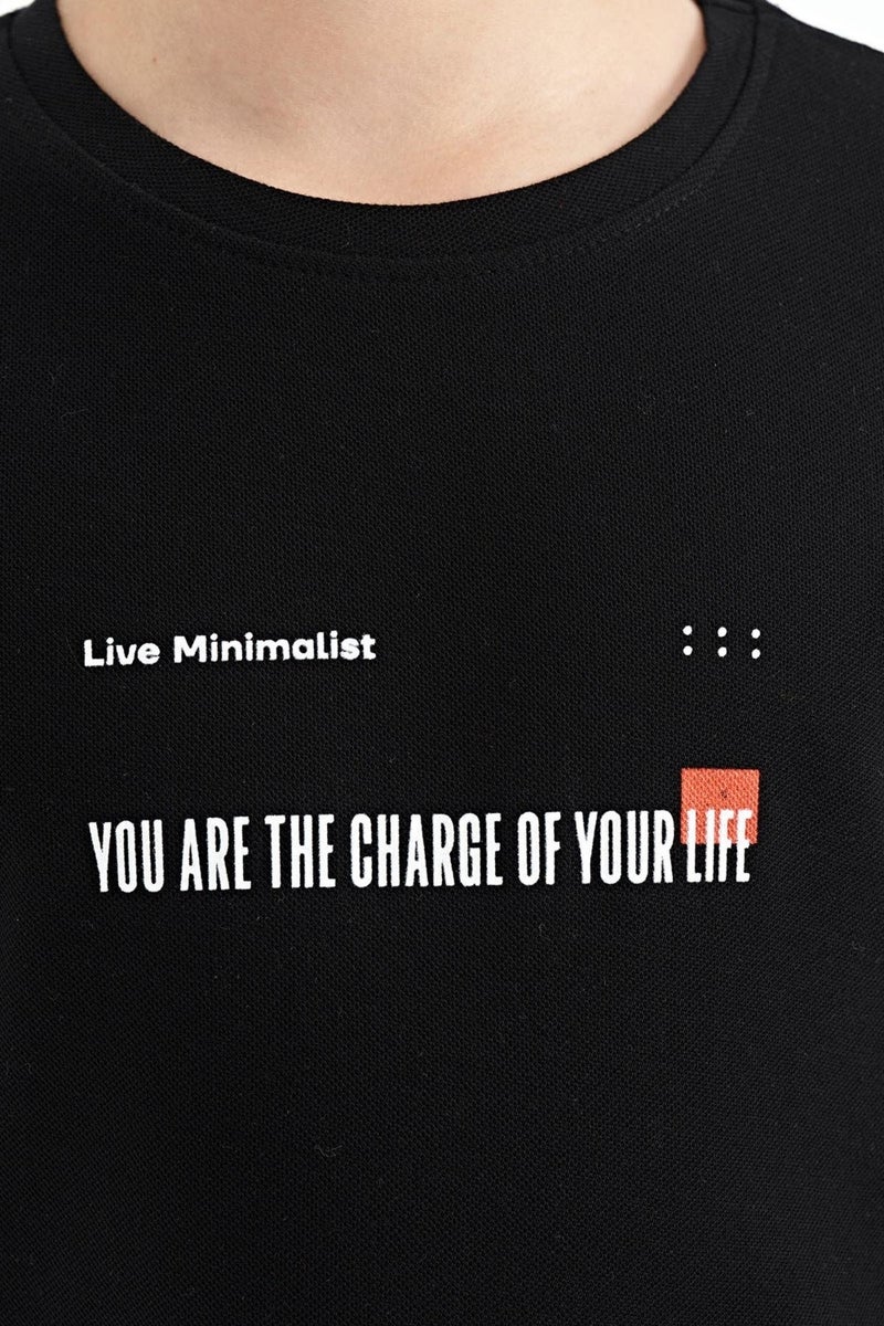 Tommy Life Black Printed Detailed O Neck Standard Pattern Men's T-Shirt - 11117 - Image 2