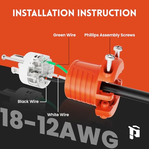 PLUGTUL Extension Cord Ends Male and Female, Replacement Plug & Connector Set, 3 Prong, 15Amp, 125Volt, NEMA 5-15P & NEMA 5-15R, ETL Listed, 5 Set, Orange - Image 3