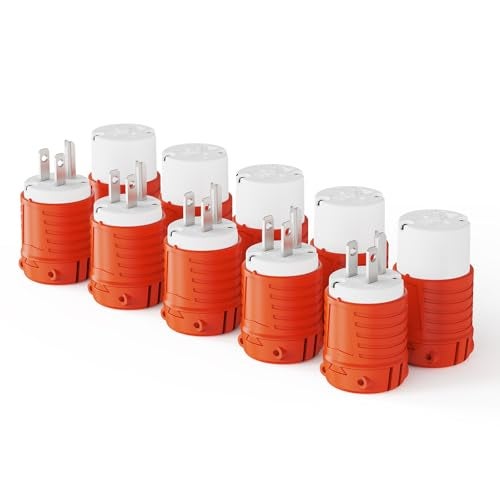 PLUGTUL Extension Cord Ends Male and Female, Replacement Plug & Connector Set, 3 Prong, 15Amp, 125Volt, NEMA 5-15P & NEMA 5-15R, ETL Listed, 5 Set, Orange - Image 1
