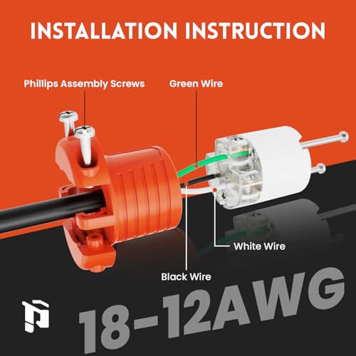 PLUGTUL Extension Cord Ends Male and Female, Replacement Plug & Connector Set, 3 Prong, 15Amp, 125Volt, NEMA 5-15P & NEMA 5-15R, ETL Listed, 5 Set, Orange - Image 4