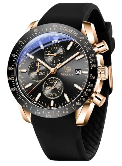 BENYAR BENYAR Watch for Men Analog Quartz Chronograph Waterproof Luminous Designer Mens Wrist Watches Business Work Sport Casual Dress Watch with Silicone Strap Elegant Gifts for Men