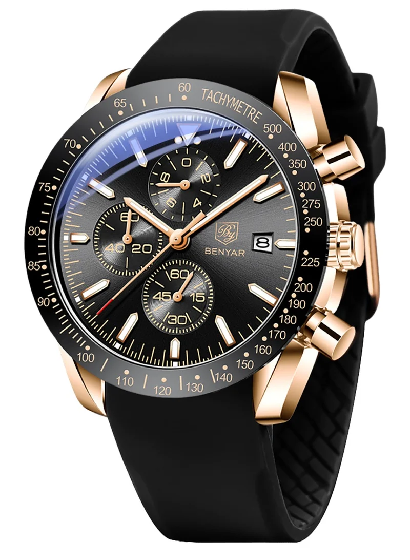 BENYAR BENYAR Watch for Men Analog Quartz Chronograph Waterproof Luminous Designer Mens Wrist Watches Business Work Sport Casual Dress Watch with Silicone Strap Elegant Gifts for Men