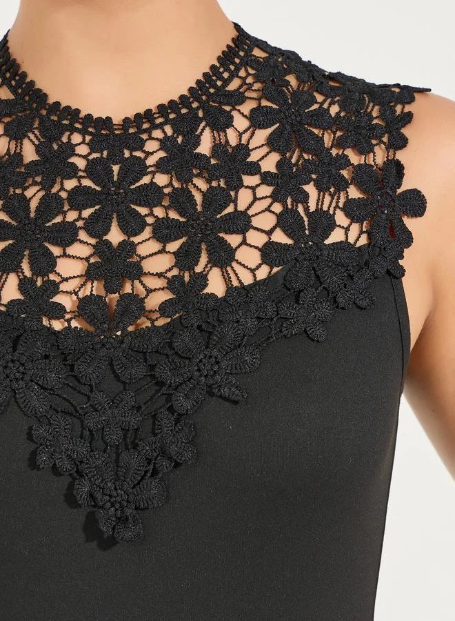 Styli Sleeveless Lace Yoke Bodysuit