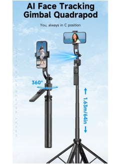 Smart AI Tracking Phone Selfie Stick with 360° Auto Rotation, Anti-Shake Gimbal Tripod for Stable Shots, No App Required, Adjustable Lens Angle, Remote Control, Foldable Design