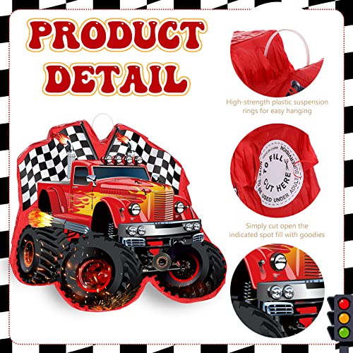 Harrycle Red Truck Piata of Monster Small Piata Race Car with Blindfold and Stick for Kids Boys 141 x 126 x 32 Inch Birthday Truck Party Supplies Construction Themed Party Games Decorations - Image 5