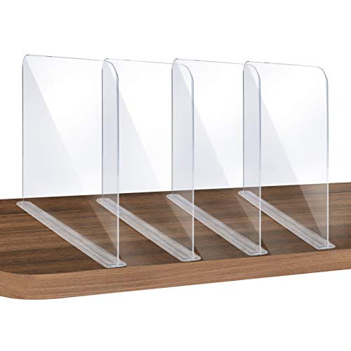 ROUFA 4Pcs Clear Acrylic Shelf Dividers, Adjustable Closet Organizer Fit for Any Thickness of Shelves, Multi-Purpose Wood Shelf Separators for Bedroom, Kitchen, Office, Bathroom, 11.8''x11'' - Image 1