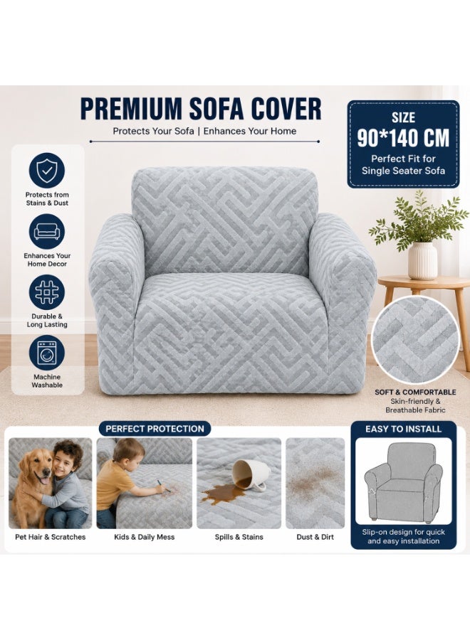 Lacoz Premium Stretch Sofa Cover for Single Seater Sofa – Soft & Durable Furniture Protector Full Coverage Slipcover, Machine Washable, Anti-Dust & Anti-Scratch Couch Cover 90 x 140 cm Light Grey - Image 2