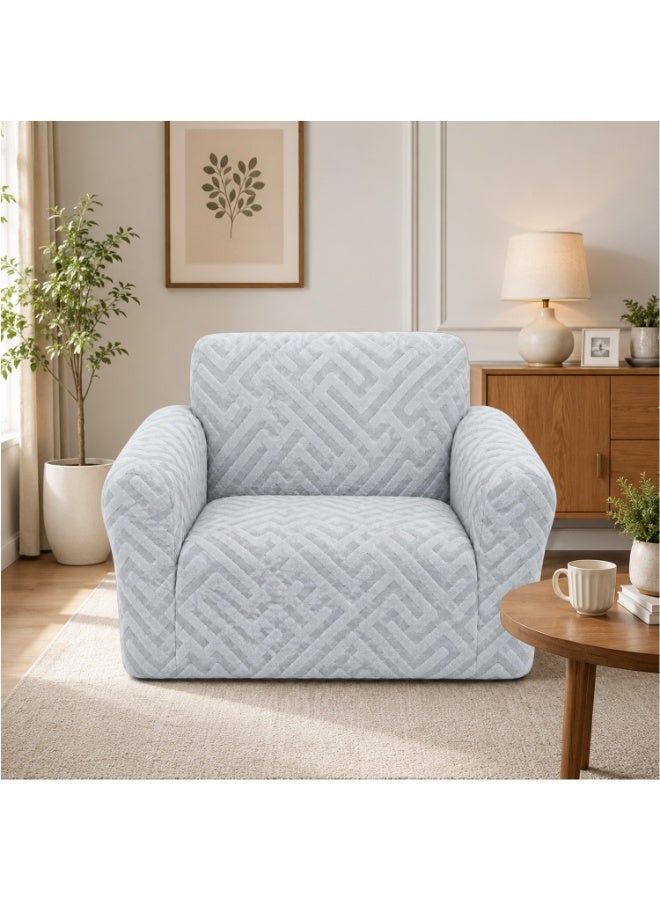 Lacoz Premium Stretch Sofa Cover for Single Seater Sofa – Soft & Durable Furniture Protector Full Coverage Slipcover, Machine Washable, Anti-Dust & Anti-Scratch Couch Cover 90 x 140 cm Light Grey - Image 3