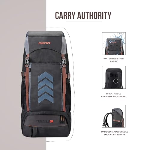 Gear Triumph 50L Extra Large Water Resistant Rucksack/Travel bag/For Men & Women(Grey - Black) - Image 4