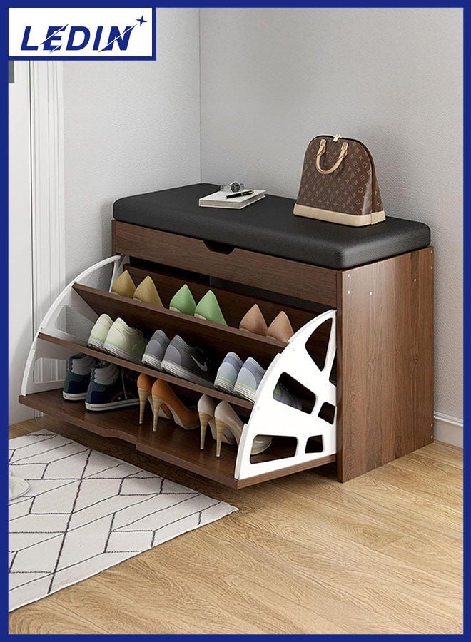 LEDIN Shoe Storage Bench with Hidden Shoe Rack,Leather Entryway