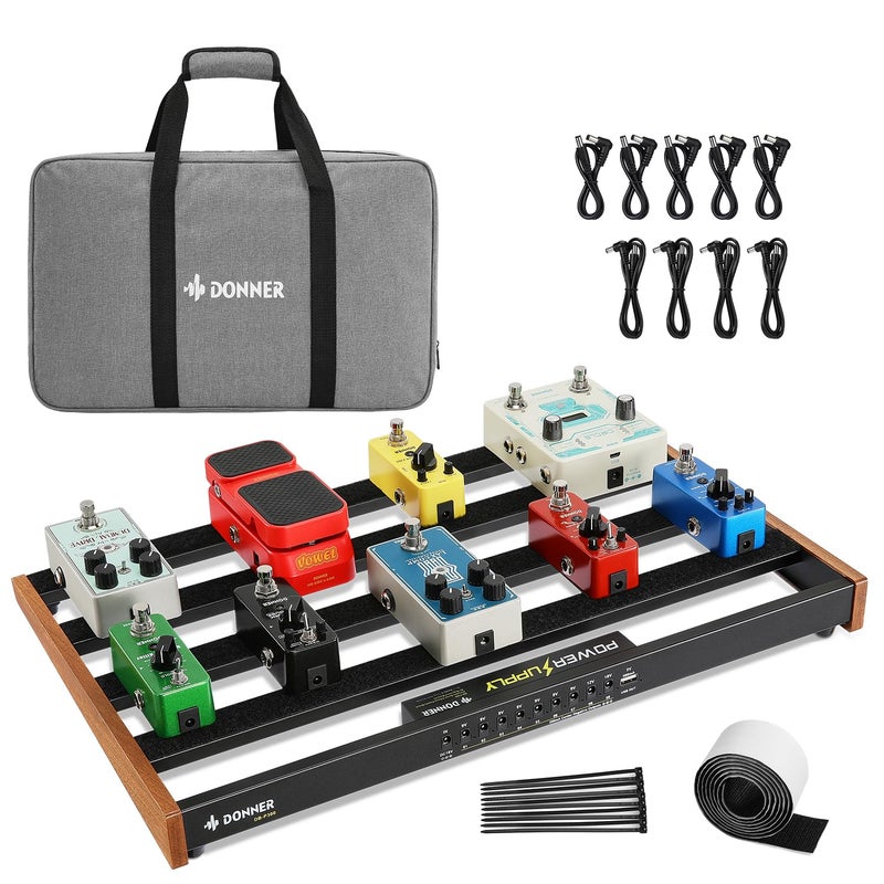 Donner Guitar Pedal Board with Builtin Power Supply Aluminium Alloy Effects Pedalboard DBP300 34Lb 197 123 18
