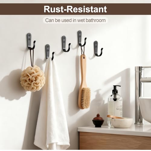 BREYDROK 20-Pack Towel Hooks for Bathroom, Heavy Duty Black Metal Wall Hooks for Robe, Coat, Kitchen, Closet, Garage Organizer - Image 5