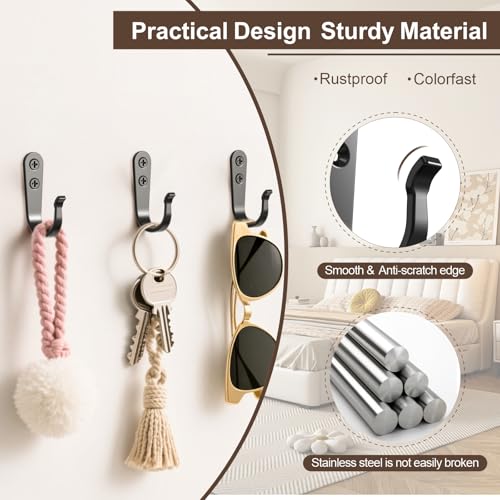 BREYDROK 20-Pack Towel Hooks for Bathroom, Heavy Duty Black Metal Wall Hooks for Robe, Coat, Kitchen, Closet, Garage Organizer - Image 2