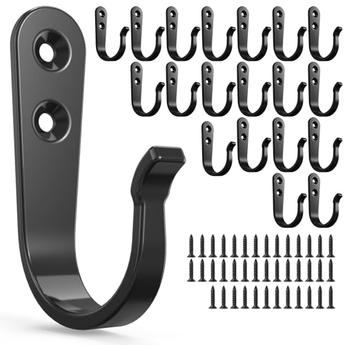 BREYDROK 20-Pack Towel Hooks for Bathroom, Heavy Duty Black Metal Wall Hooks for Robe, Coat, Kitchen, Closet, Garage Organizer - Image 1