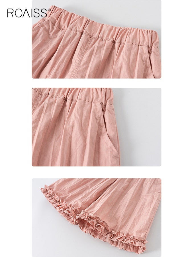 رويس طقم ملابس من قطعتين للفتيات، بلوزة بلا أكمام وسروال قصير بلون موحد، طقم ملابس أنيق مع قميص قصير مطبوع بنقاط وسروال واسع، طقم مثالي للصيف - Image 5