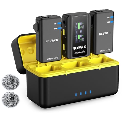 NEEWER CM28 PRO Wireless Lavalier Lapel Microphone System with Charging Case 48KHz 16 Bit Uncompressed Audio Noise Canceling 4GB Storage 9Hrs Recording Compatible with iPhone iPad Android Camera PC - Image 1