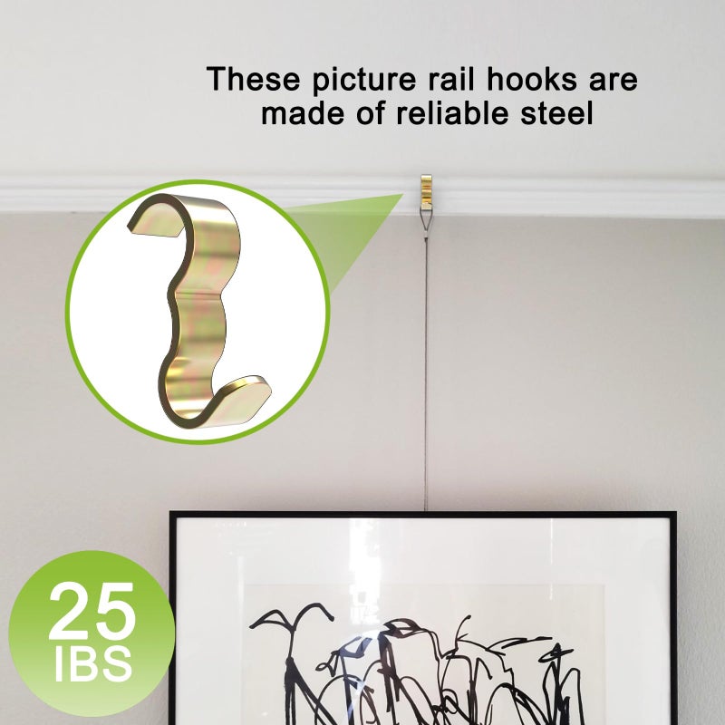 appacare 25 حزمة من خطافات التشكيل الفولاذية لتعليق الصور الحديدية وخطافات تشكيل السكك الحديدية العريضة (ذهبي) - Image 3