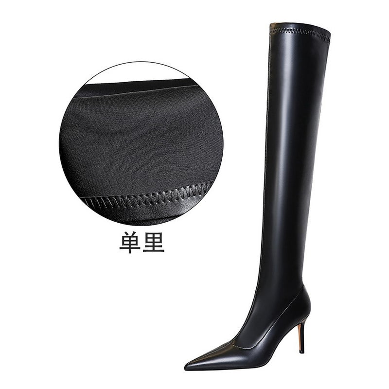 315-16 Style Fashion Simple Thin Heel High Heel Pointed Winter Nightclub Slim Pedicure Knee Boots - Image 1