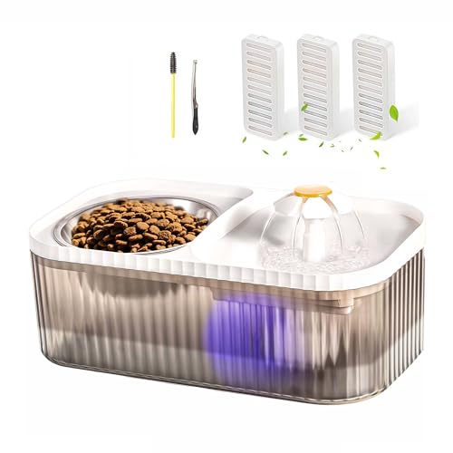 Marchul Cat Water Fountain and Stainless Steel Food Bowl, 100oz/3L Super Quiet Automatic Pet Water Dispenser with Smart Pump and 3 Replacement Filters for Cats and Small Dogs, White - Image 1
