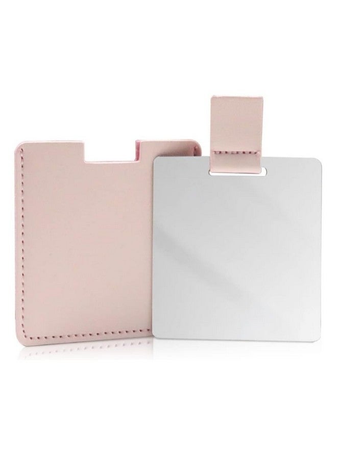we3 Travel Pocket Mirror Mini Handheld Stainless Steel Unbreakable Mirrors With Pu Leather Case For Women Men Makeup Gift (Pink) - Image 1