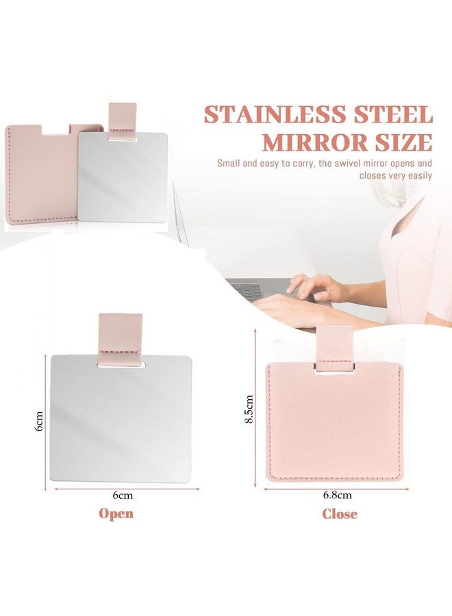 we3 Travel Pocket Mirror Mini Handheld Stainless Steel Unbreakable Mirrors With Pu Leather Case For Women Men Makeup Gift (Pink) - Image 2