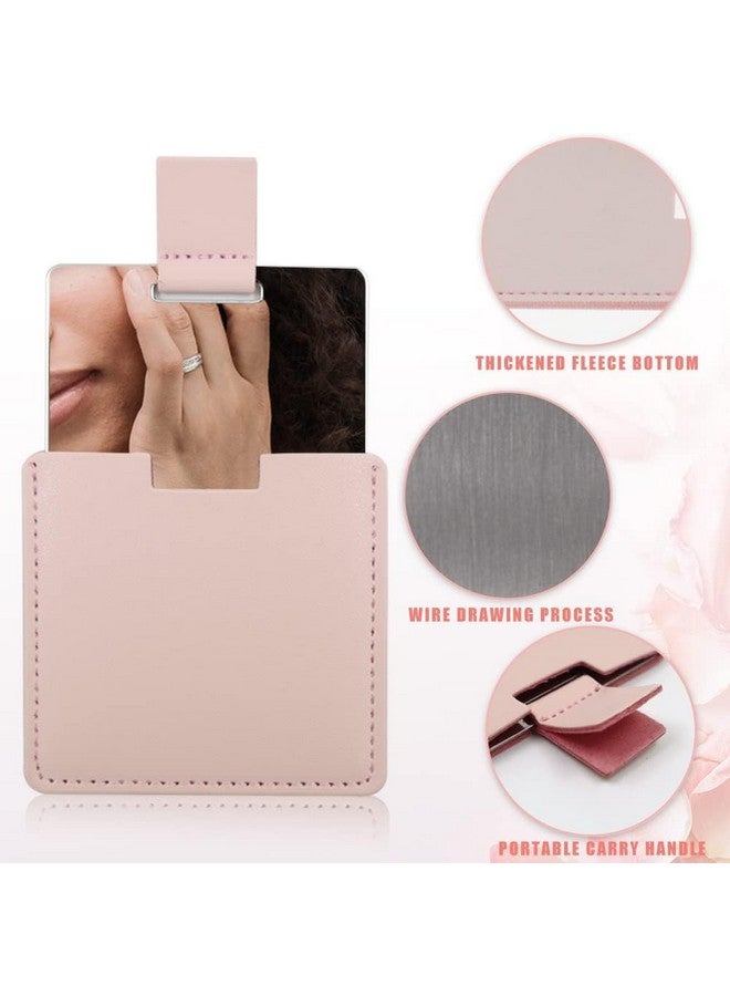 we3 Travel Pocket Mirror Mini Handheld Stainless Steel Unbreakable Mirrors With Pu Leather Case For Women Men Makeup Gift (Pink) - Image 3